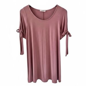 NEW b-Sharp Light Mauve Pink Scoop Neck Short Tie Sleeve Tee Size Small